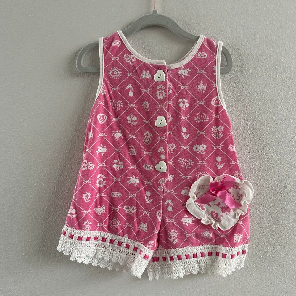 Vintage Young Hearts Girls 2T Pink Romper